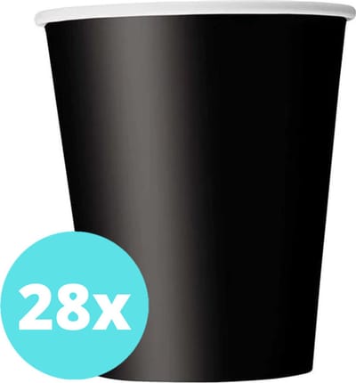 Bekers Karton Zwart - 28 stuks - Kartonnen Bekers 250ml - Wegwerp bekers - Bekers Karton Verjaardag Kinderen - Kinder Feestje Kind - Limonadebekers - Koffie / Siroop - Bekers Papier - 28 Stuks van 250 ml Zwart