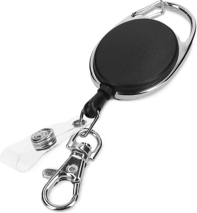 kwmobile sleutelhanger met uittrekbaar koord - Uitschuifbare broekclip voor je sleutels en pasje - Automatisch uittrekbare pasjeshouder - Zwart