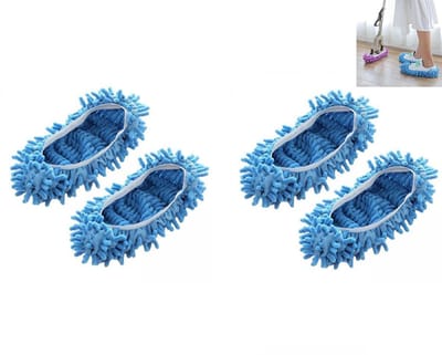 2-paar Schoenovertrekken - Chenille schoenovertrekken - Schoenovertrekken voor vloerreiniging - 12x12x5cm-Wasbaar - Herbruikbaar - Geschikt voor het reinigen van stof en haar op vloeren in de woonkamer, badkamer en keuken - Blauw