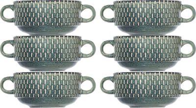 Cosy & Trendy Kommetjes/soepkommen voor dessert/ontbijt - 6x - Keramiek - D11 x 6 cm - groen print