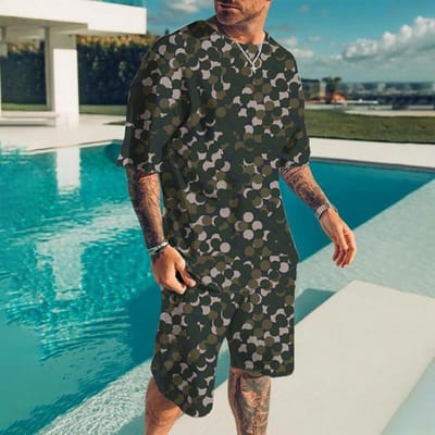Ensemble de Sport Décontracté d'Été Respirant et Rafraîchissant Haut Surdimensionné pour Homme Style Y2K Motif Format Imprimé 3D Manches Courtes Homme 2 Pièces 6XL black