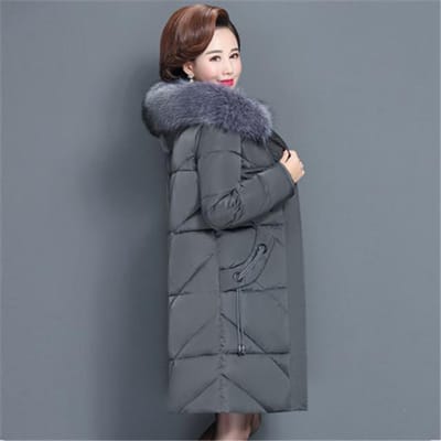 Dames winterjas met bontkraag Vrouwelijke jas Gewatteerde lange jas Bovenkleding XXXXXXXL grijze kleur