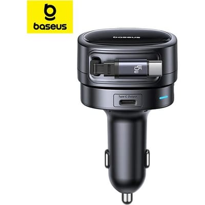 Baseus 60W autolader 45W intrekbare kabel 3 poorten snel opladen 180 °   Roterende autotelefoonoplader voor laptop iPhone Samsung