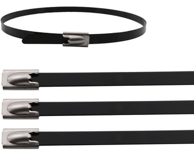 PRO-TIE® - Tyraps, kabelbinders RVS 316 staal - 200 x 4,6 mm Polyester gecoat Zwart (Zak 100 stuks) (tiewrap/tyrap/tie-wrap/bundelbandje/colsonbandje/)