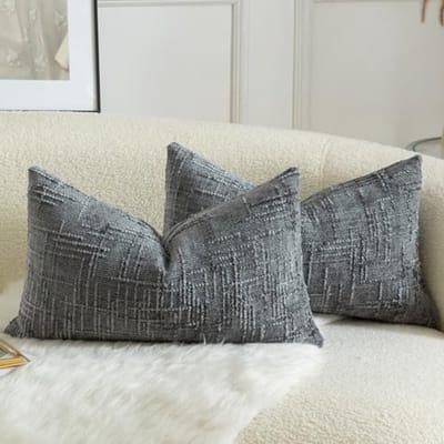 Set van 2 decoratieve zachte chenille kussenslopen 30 x 50 cm - Donkergrijs accent