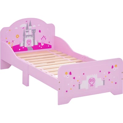 HOMCOM kinderbed 140x70 cm - Kinderbed Princess Design Castle - inclusief lattenbodem - MDF roze multiplex