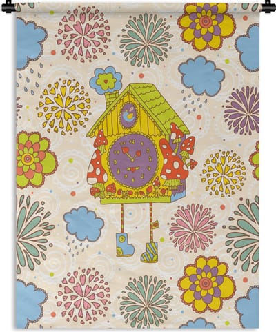 Wandkleed - Wanddoek - Koekoeksklok - Patronen - Paddenstoel - Bloemen - 90x120 cm - Wandtapijt