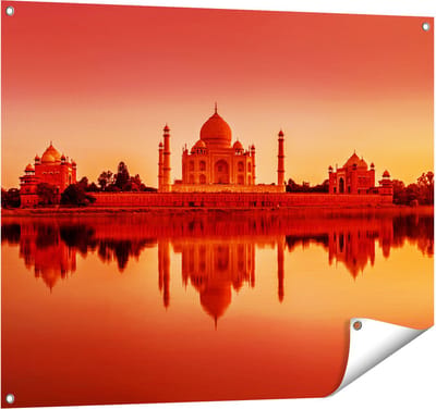 Gards Tuinposter Taj Mahal bij Zonsondergang - 100x80 cm - Tuindoek - Tuindecoratie - Wanddecoratie buiten - Tuinschilderij