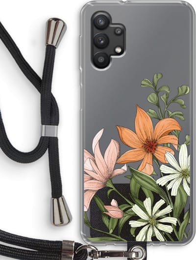 Case Company® - Hoesje met koord geschikt voor Samsung Galaxy A32 5G hoesje met Koord - Floral bouquet - Telefoonhoesje met Zwart Koord - Bescherming aan alle Kanten en Over de Schermrand