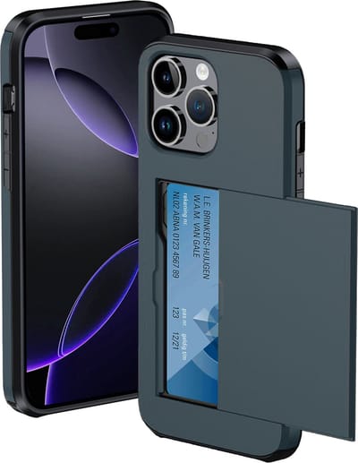 Hoesje Geschikt voor iPhone 16 Pro Hoesje Met Pasjeshouder Hard Case Met Kaarthouder - Hoes Geschikt voor iPhone 16 Pro Hoesje Pashouder Case - Donkerblauw
