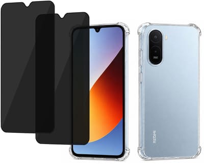 ChiGuard Hoesje & 2x Privacy Screenprotector geschikt voor Xiaomi Redmi A7 Pro 4G Hoesje Screenprotector - Gehard Glas Cover + Shock Proof Case - Transparant