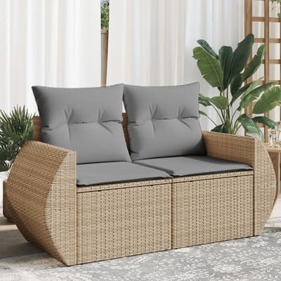 vidaXL - Tuinbank - 2-zits - met - kussens - poly - rattan - beige