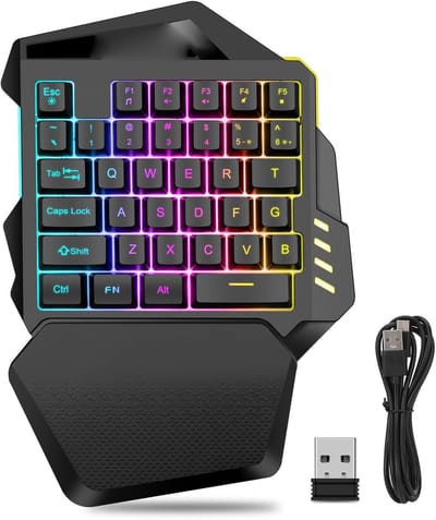 Allecto - One Handed Gaming Keyboard - Draadloos - Ergonomisch Ontwerp - RGB Verlichting - Gaming Toetsenbord - Geschikt voor PC - 35 Toetsen