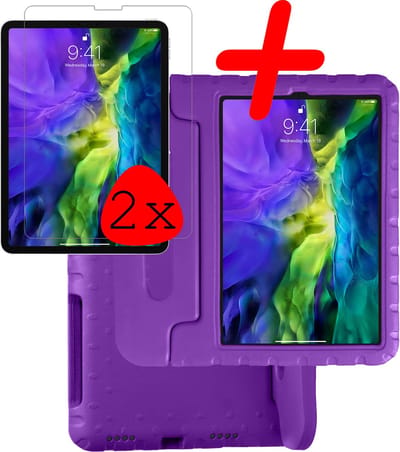 Hoesje Geschikt voor Apple iPad Pro (2022) - 11 inch - 4e generatie - Met 2x Screenprotector - Kinderhoes Shockproof Bumper - Kidsproof Case - Tablet Hoes - Kinder Hoes Cover - Paars