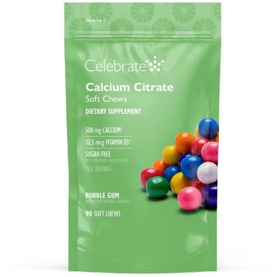 Celebrate Vitamins calcium citraat 500 mg – met vitamine D3 – 90 zachte kauwtabletten - Bubble Gum