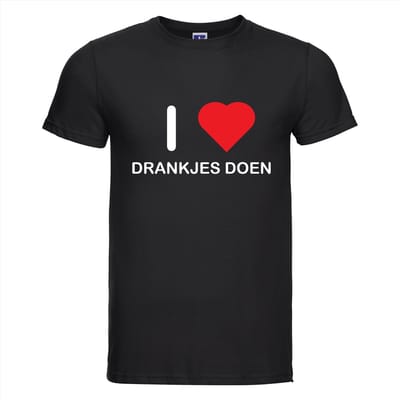 I LOVE DRANKJES DOEN T-shirt - 100% Katoen - Maat XS - Classic Fit - Zwart