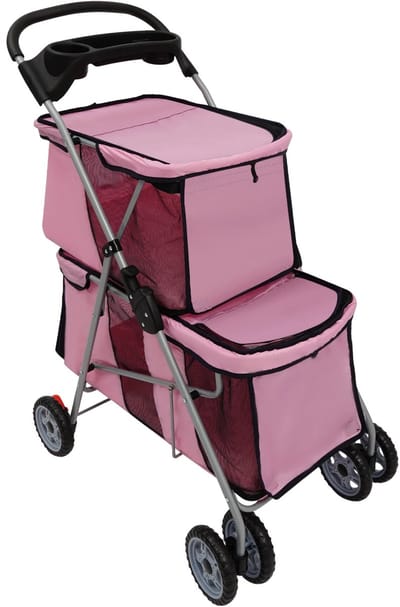 Hondenwandelwagen - Kinderwagen - Hondenbuggy - Voor kleine en middelgrote honden en katten - Dubbeldek - Opvouwbaar - Roze