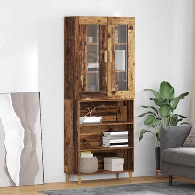 vidaXL - Highboard - Oud - Hout - 69,5 - x - 34 - x - 180 - cm - Gefabriceerd - Hout - en - Glas