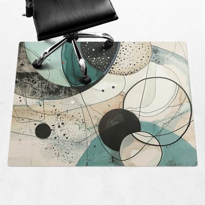 Wallfluent - Vloerbeschermer Abstracte Cirkels - 120x90 cm - Turkoois Vloerbeschermer Bureaustoel - Rechthoekig - PVC Vloerbeschermer-Computer Stoel Mat-Kantoordecoraties - Boho-patroon