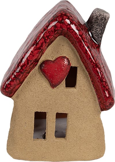 Clayre & Eef Decoratie Beeld Huis 10x8x13 cm Bruin Rood Keramiek