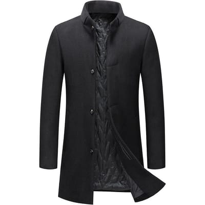 Nieuwe Herfst en Winter Heren Stand-up Kraag Bontjas Zakelijke Voering met Katoen Wol Herenjas Jas XXXXL