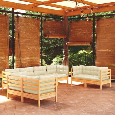 vidaXL - 8-delige - Loungeset - met - crèmekleurige - kussens - massief - grenenhout