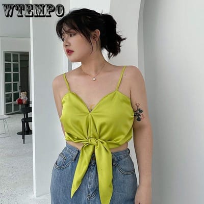 Hauts grande taille pour femmes, maillot de corps Sexy pour filles, fines bretelles, Design de Niche vert, à lacets, couvrant le ventre, hauts portefeuille fins 4XL vert