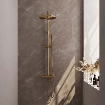 Brauer Gold Edition opbouw thermostatische regendouche SET 03 met 30 cm douchekop en staaf handdouche en doucheslang goud geborsteld PVD