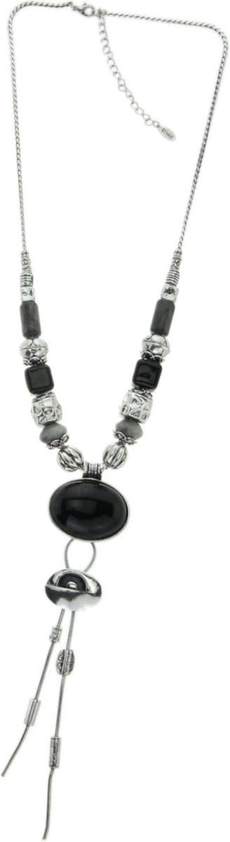 Behave Lange zwarte ketting met keramieke kralen en ovale hanger