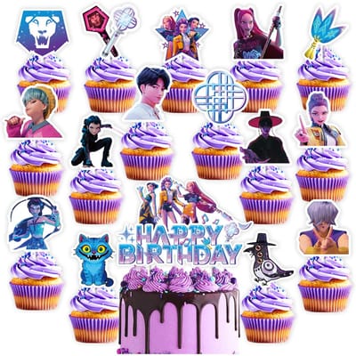 hete K-POP Demon Hunters Verjaardag Decoratieset Banner Taarttopper Ballonnen Achtergrond Ideaal Verjaardagscadeau en Feestbedankjes
