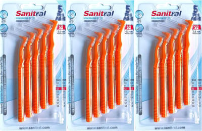 Sanitral hoek interdentale ragers (0,5 mm - maat S2), schuine tandborstel voor het reinigen van tanden - uitstekende toegang tussen de tanden - orange (3 x 5 stuks) 15 stuks