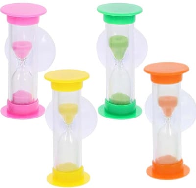 Dailygoods- Zandloper 3 Minuten - 4 Stuks - Antislip Zuignap - Schokbestendig - Duurzaam PVC - Hoog Borosilicaatglas - Timer