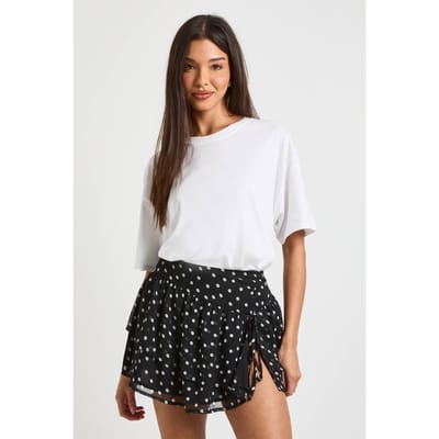 boohoo Dames Polka Dot Ruffle Chiffon Mini Rokje met Strikbandjes | Zwart | Maat: 34