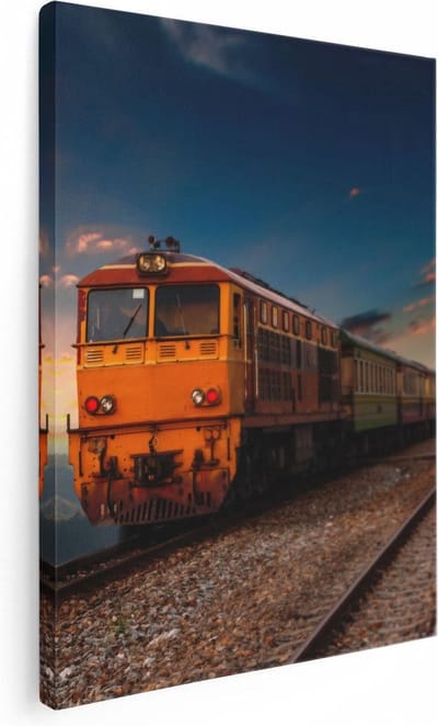 Artaza Canvas Schilderij Zonsondergang - 30x40 cm - Klein - Wanddecoratie Bergen - Muurdecoratie Trein - Kamer Accessoires Natuur