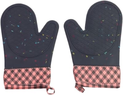 Ovenhandschoenen Siliconen - Hittebestendig - Koken en Bakken - Waterdicht Ontwerp - 28 cm Lengte - Roze Zwart