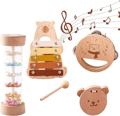 Houten Muziekinstrumenten Speelgoedset voor Baby's en Peuters (Vanaf 1 Jaar)