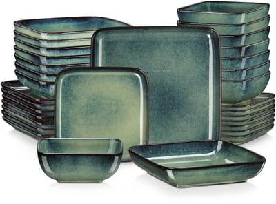 Allero Serviesset - 8 Persoons - Serviessets - Vierkant - Groen - 32-delig - Dinerbord - Dessertbord - Kleine Kom - Diepbord