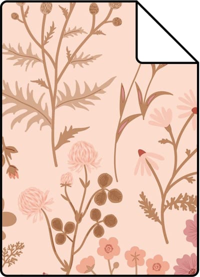 Proefstaal ESTAhome behang veldbloemen roze - 26.5 x 21 cm - 132229-S