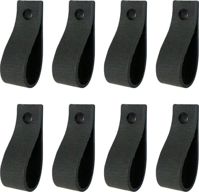 8x Leren handgrepen 'de lus' maat S - VINTAGE GREY  (15,8 x 2,5 cm) - incl. 3 kleuren schroefjes (handgreepjes - leren grepen - greepjes - leren lusjes)