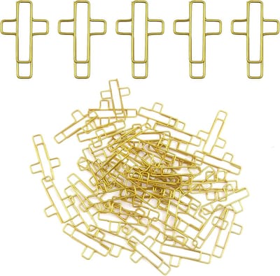 SnelShoppen - 50 Stuks Gouden Kruis Paperclips - Bijbel Paperclips - Duurzaam Metaal - Perfect voor Kantoor, Thuis, Notities en Bookmark