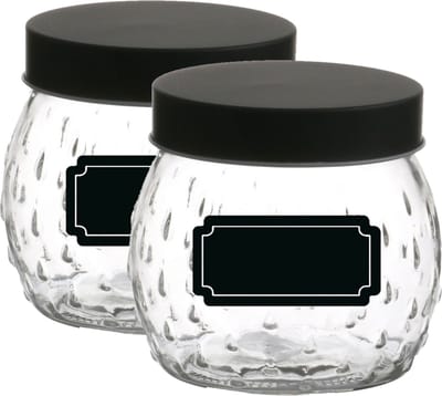 Voorraadpot/bewaarpot Mora - 4x - 1L - glas - zwart - incl. etiketten