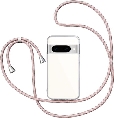 Hoesje met Koord geschikt voor Google Pixel 8 Pro - Back Cover Siliconen Case Transparant Hoes Roségoud