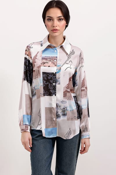 Satin Lange Mouwen Overhemd met Knoopsluiting