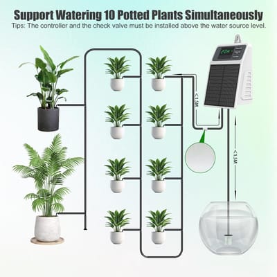 Kit d'irrigation goutte à goutte automatique solaire, Système d'arrosage avec minuterie intelligente pour 10 plantes en pot, Arrosoir pour jardin de balcon