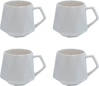 Intirilife 4x Koffiekopje met fijne afwerking in het Wit, inhoud van 350 ml - 13 x 10.5 x 9.2 cm - Theekopje met handvat, drinkbeker voor koffie, thee, melk, cacao en nog veel meer