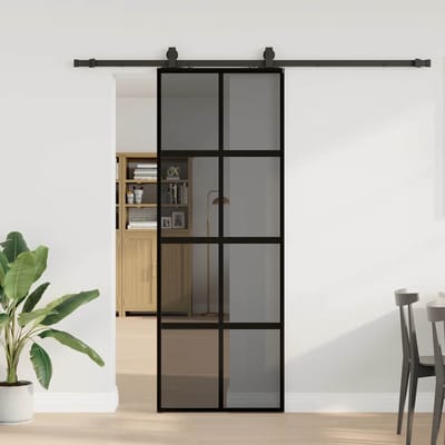 vidaXL - Schuifdeur - met - beslagset - 76x205 - cm - gehard - glas - zwart
