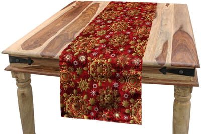 ABAKUHAUS Rode mandala-tafelloper – 40x225 cm – Polyester, machinewasbaar, binnen/buiten