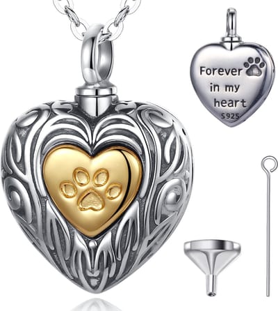 Assieraad Zilver (925) Hart Met Goudkleurig Hartje & Pootafdruk Met Ketting