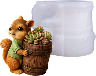 Bloempot mal - Opslagvorm Gips - Bloempotten Maken - Eekhoorn Design - 11.1 x 7.9 x 8.5 cm - Grijs