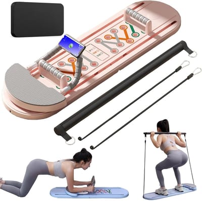 Pilates Trainingsbord - Buiktrainer Opvouwbaar - Kernkracht Opbouwen - Auto-Rebound Technologie - 106x41x7cm - Roze